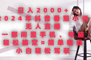 日入2000+，2024年抖音番茄小说无人直播，一部闲置手机、电脑就可以轻松搞定，简单粗暴，小白轻松驾驭