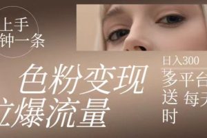 色粉变现，拉爆流量,简单上手几分钟一条视频，多平台发送 每天一小时 日入300+