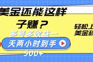 美金新玩法？轻松上手，美金秒到账多号多收益，一天两小时，到手500+