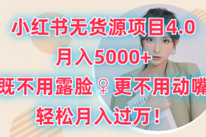 小红书无货源项目4.0，月入5000+，既不用露脸，更不用动嘴，轻松月入过万！