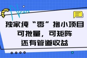 独家纯“零”撸小项目，可批量，可矩阵，还有管道收益