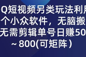 QQ短视频另类玩法，利用一个小众软件，无脑搬运，无需剪辑单号日赚500～800(可矩阵）