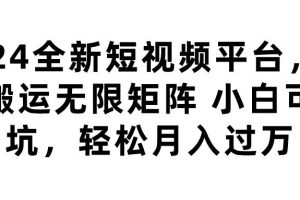 2024全新短视频平台，无限搬运无限矩阵，小白可入坑，轻松月入过万