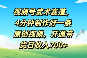 视频号武术赛道，4分钟制作好一条原创视频，开通带货日收入700+