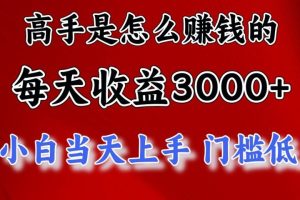 高手是怎么赚钱的，一天收益3000+ 这是穷人逆风翻盘的一个项目，非常稳