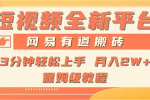 全新短视频平台，网易有道搬砖，月入1W+，平台处于发展初期，正是入场最佳时机