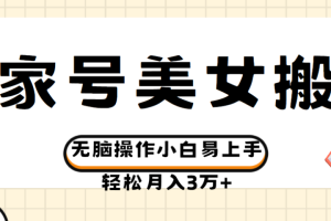 百家号美女视频搬运玩法撸收益，无脑操作小白易上手，轻松月入3万+