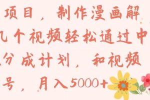 蓝海项目，制作漫画解说，几个视频轻松通过中视频分成计划，和视频号，月入5000+