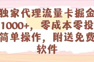 全网独家代理流量卡掘金，日躺赚1000+，零成本零投入，新手简单操作，附送免费引流软件