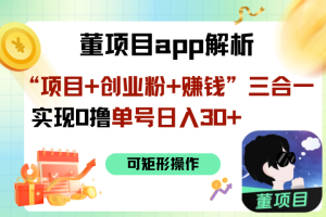 “项目+创业粉+赚钱”3合1实现0撸单号日入30+