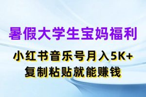 暑假大学生宝妈福利项目，小红书音乐号月入5K+，简单复制粘贴就能赚收益
