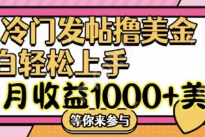 冷门发帖撸美金项目，小白轻松上手，月收益1000+美刀