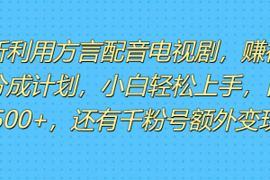 最新利用方言配音电视剧，赚视频号分成计划，小白轻松上手，日收益500+，还有千粉号额外变现。
