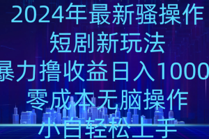 2024年骚操作短剧新玩法，暴力撸收益日入1000+，零成本无脑操作，小白轻松上手