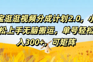 淘宝逛逛视频分成计划2.0，小白轻松上手无脑搬运，单号轻松日入300+，可矩阵
