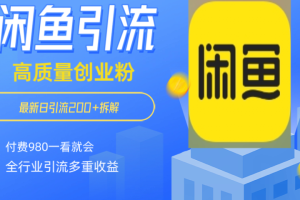 闲鱼 如何做到日引流 200+ 高 质 量 创业 粉付 费 980 拆解全 赛 道粉 丝 一看就会