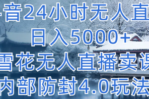 抖音24小时无人直播 日入5000+，雪花无人直播卖课，内部防封4.0玩法
