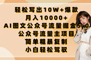 轻松写出10W+爆款，月入10000+，AI图文公众号流量掘金5.0，公众号流量主项目，简单复制，简单粗暴，小白轻松驾驭