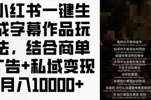 小红书一键生成字幕作品玩法，结合商单广告+私域变现月入10000+