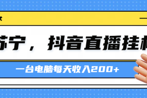 苏宁，抖音直播挂机，正规渠道一台电脑每天4-5小时收益200元