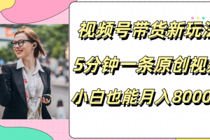 视频号带货新玩法，5分钟一条原创视频，小白也能月入8000+