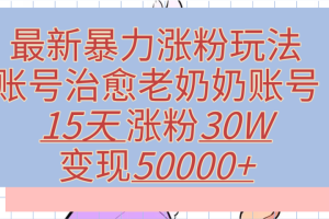 最新暴力涨粉玩法，治愈老奶奶账号，15天涨粉30W，变现50000+【揭秘】