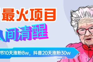 9月最火项目，人间清醒柒奶奶，10天小红薯涨粉8w+，单篇笔记报价1400.