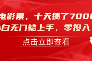 靠卖电影票，十天搞了7000+，零投入，小白无门槛上手！