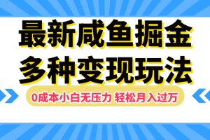 最新咸鱼掘金玩法，更新玩法，0成本小白无压力，多种变现轻松月入过万