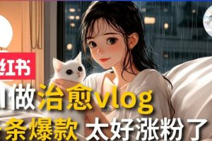 AI治愈系vlog动画视频，小红书7天 涨粉破千，商单报价1500+，0成本制作，日入2000+，有手就会 