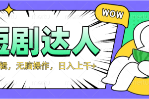 2024最新短剧玩法，无需剪辑，无脑操作，日入上千+