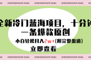 全新冷门蓝海项目，十分钟一条爆款原创，小白轻松月入2w+(附完整渠道)