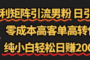 暴利矩阵引流男粉（日引千粉），零成本高客单高转化，纯小白轻松日赚2000+
