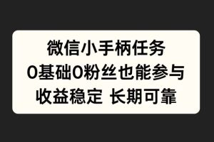 微信小手柄任务，0基础也能参与，收益稳定