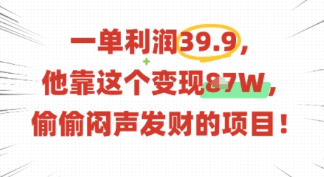 一单利润39.9，有人靠这个变现几十个，偷偷闷声发财的项目